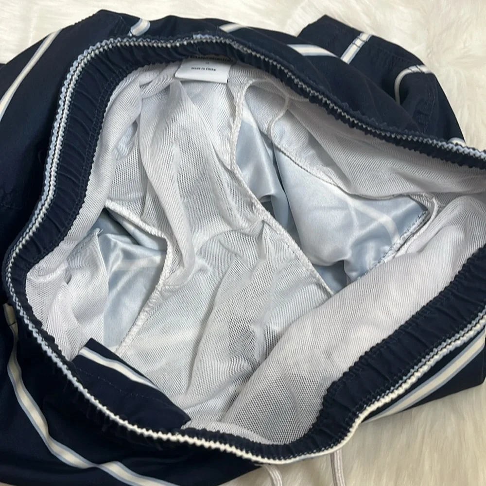Amazon Essentials Navy White Striped Swim Trunks